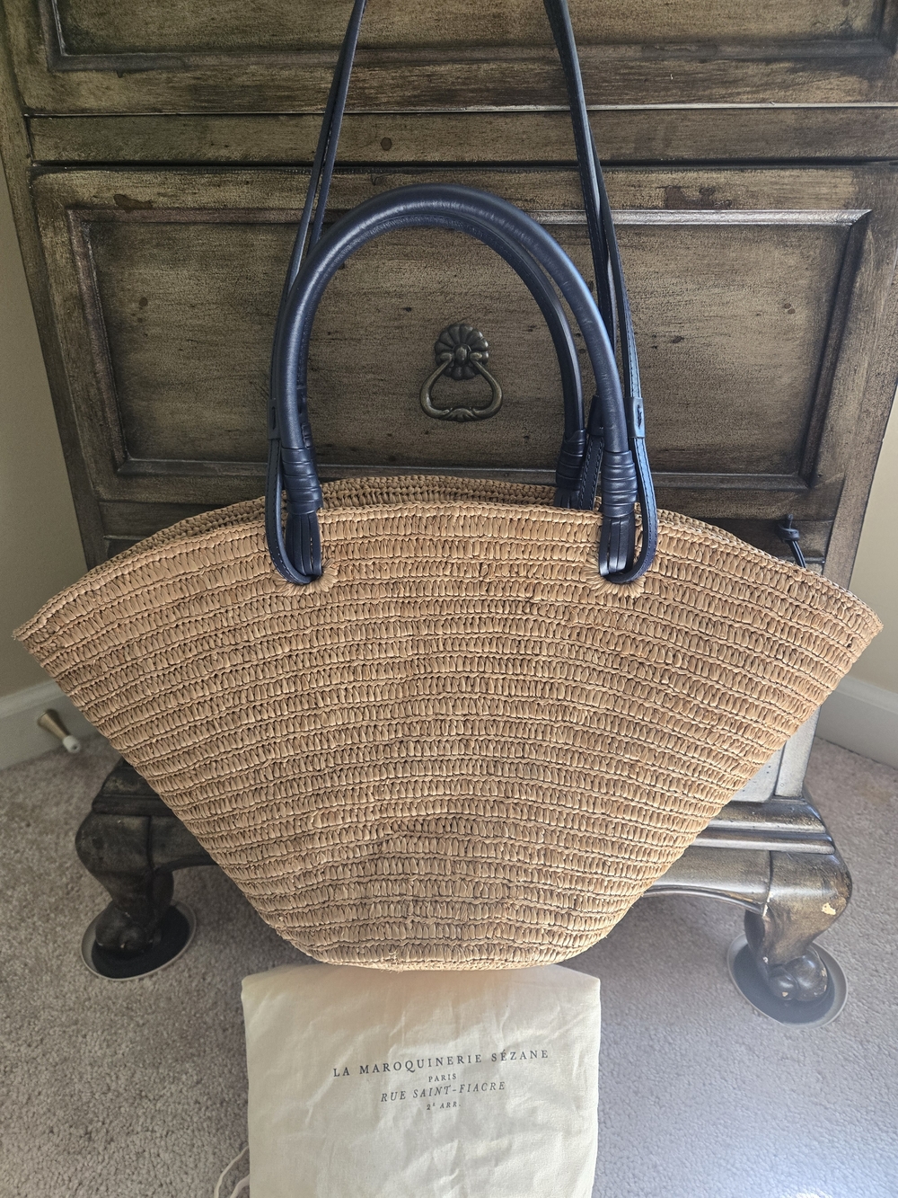Sezane- Justine Basket Bag- Deep natural navy raffia - Picture 3 of 9